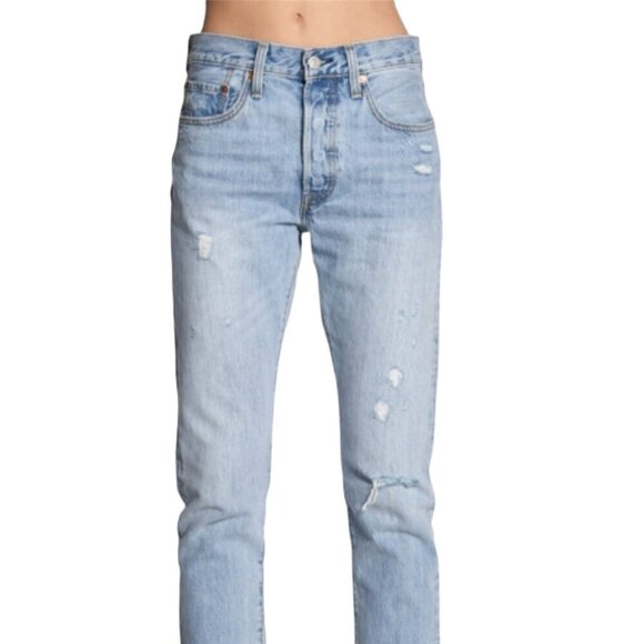 Levi's 501 Skinny Leg Distressed Mid Rise Denim Light Wash Casual Jeans Blue 26 - Picture 1 of 9